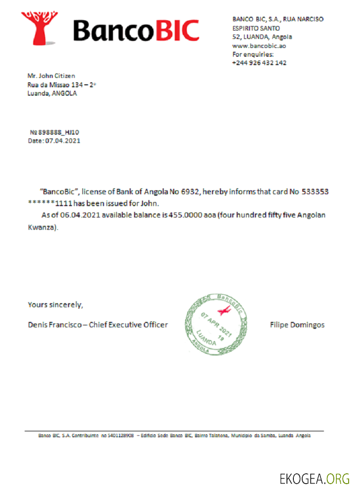 Angola , Bancobic , reference